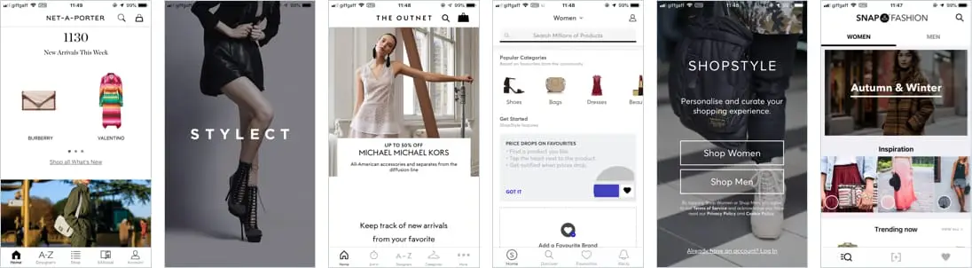 Screenshots of competitor apps.